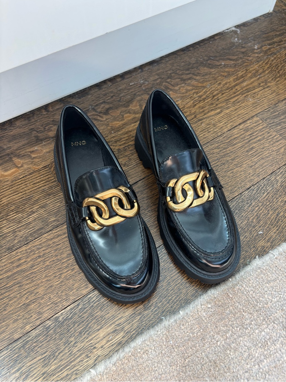 Mango Women's Black Patent Leather Loafers